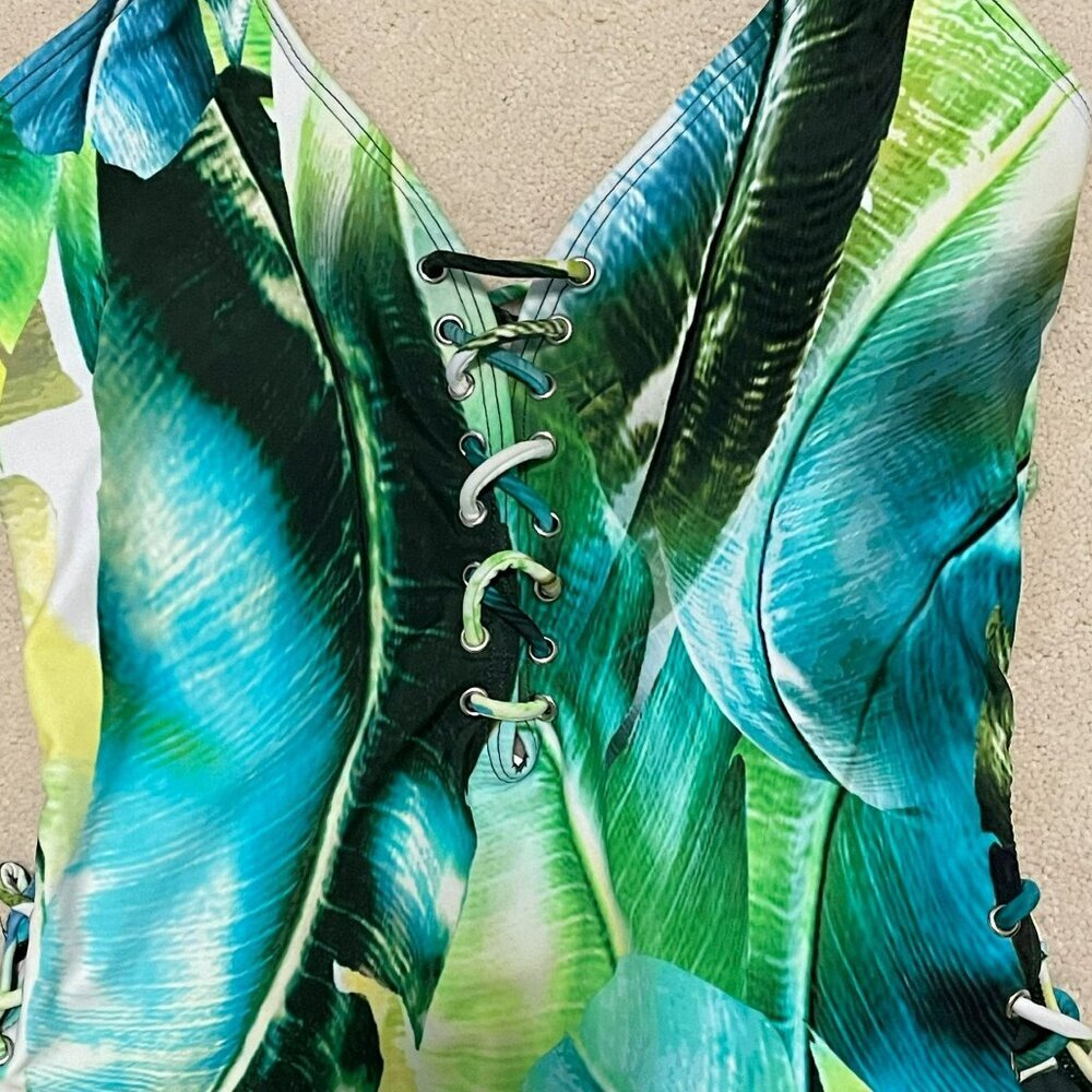 TiniBikini Tropical Lace-Up Plunge One-Piece Swimsuit Size M  NWT - Picture 6 of 9
